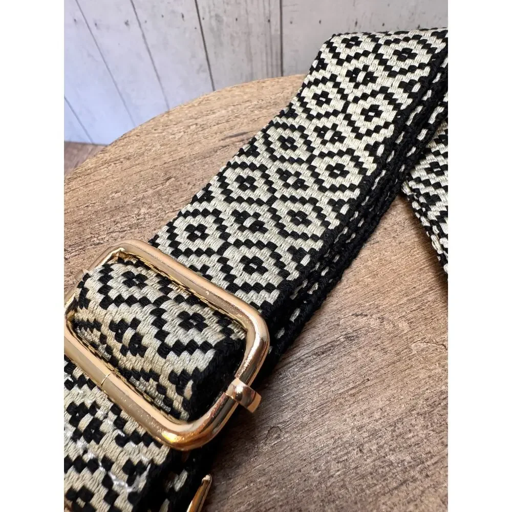 Beige Black Purse Strap Wide Bag Strap Boho Crossbody Purse Strap